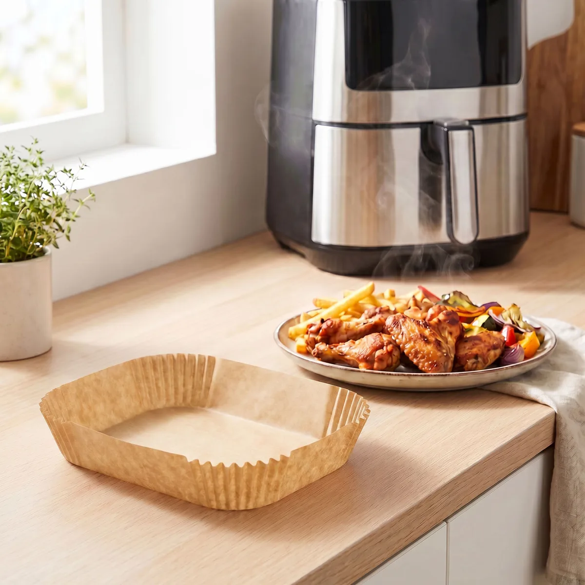 Hartie de copt air fryer dreptunghiulara 14x22 cm, 50 buc, antiaderenta, rezistenta 220°C