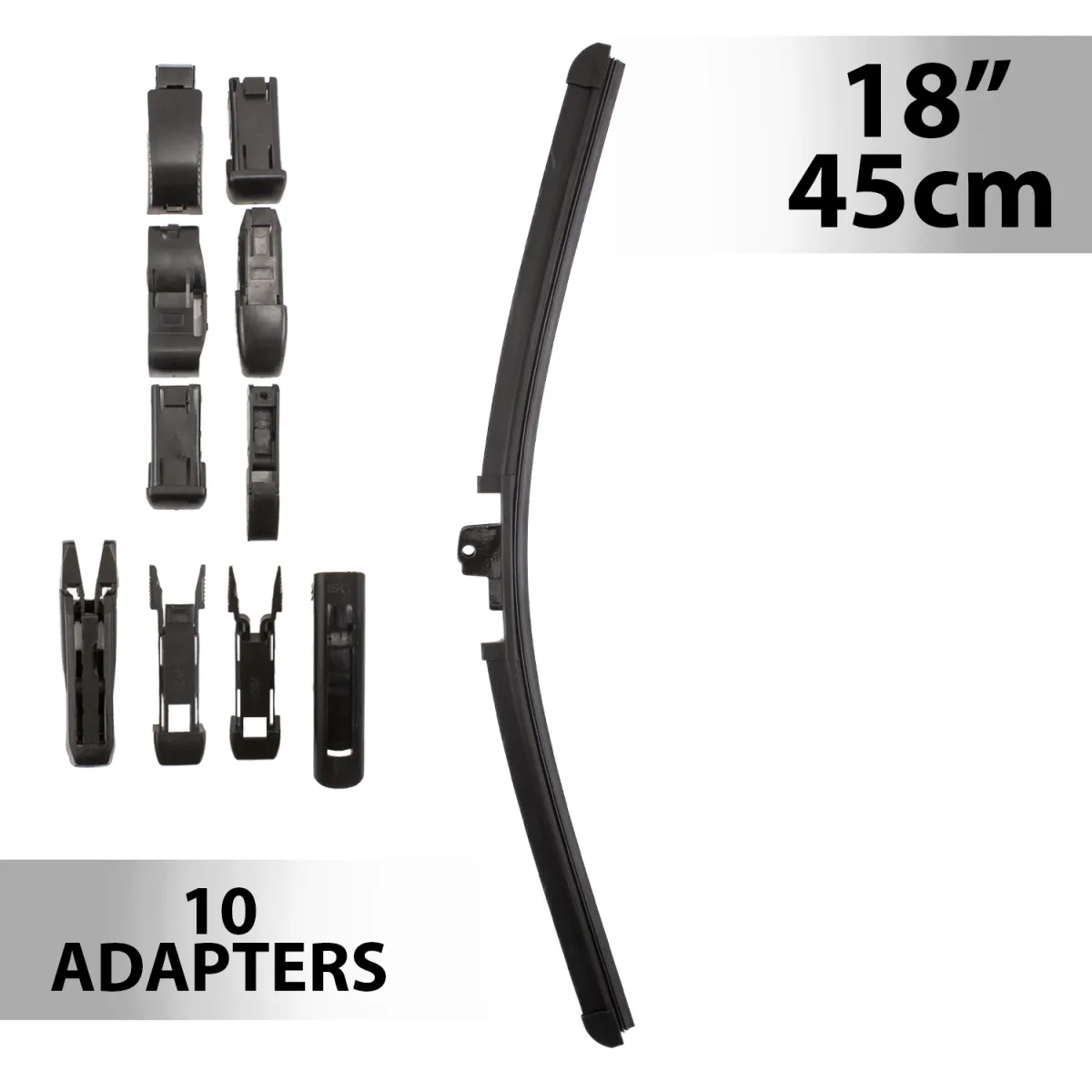 Stergator parbriz 18 inch, 45 cm, universal, 10 adaptoare, lama cauciuc, montaj usor
