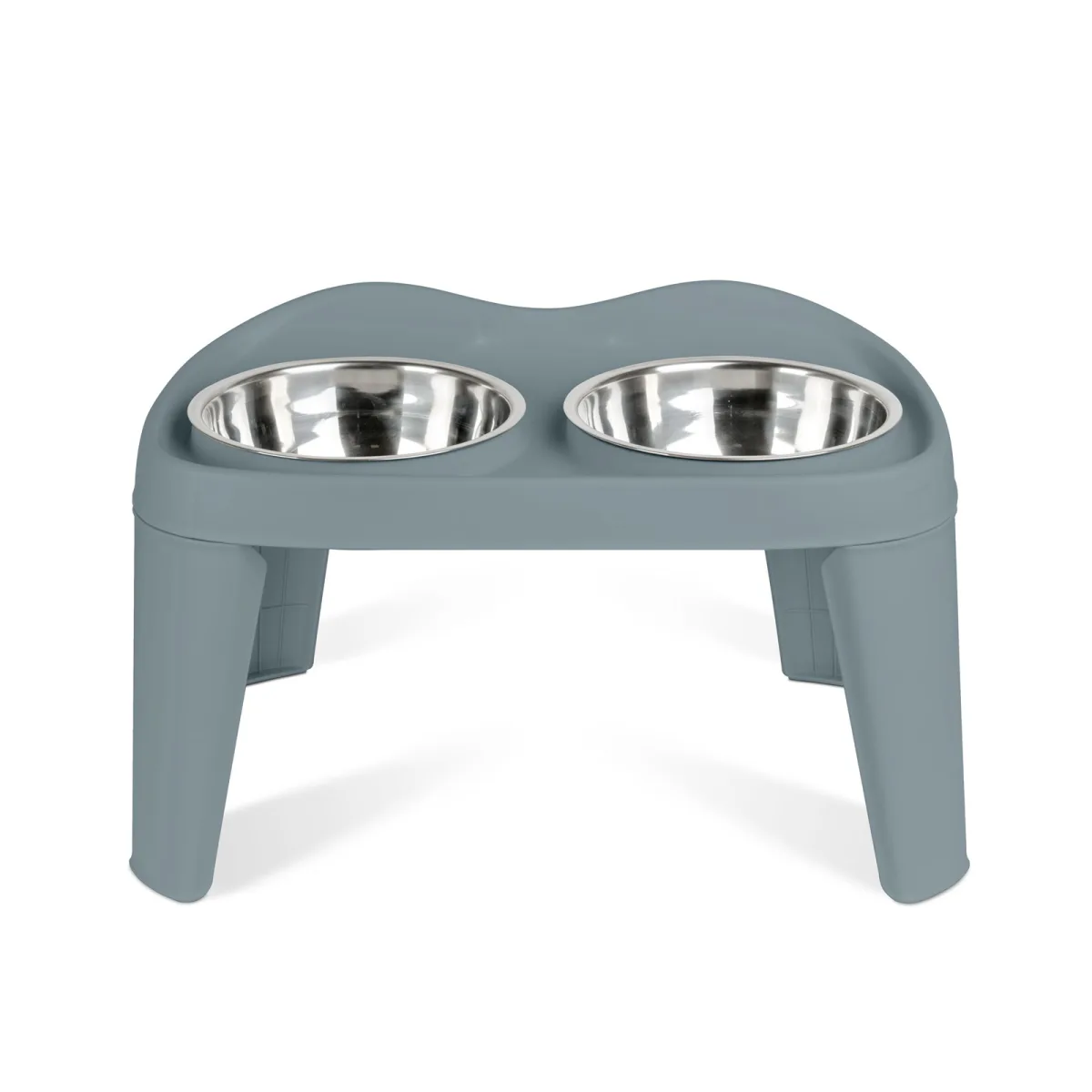 Set hranire inaltat pentru caini si pisici cu 2 boluri inox, suport antiderapant, S, gri