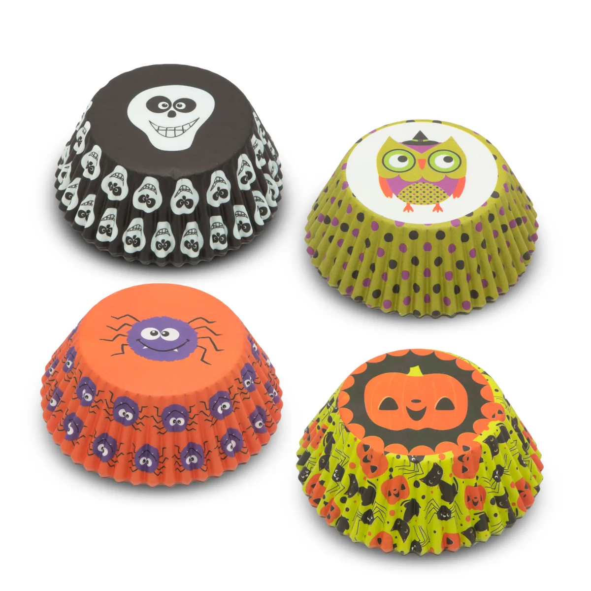 Set 100 forme hartie briose Halloween, 78 mm, pentru copt prajituri, 4 modele - imagine 2
