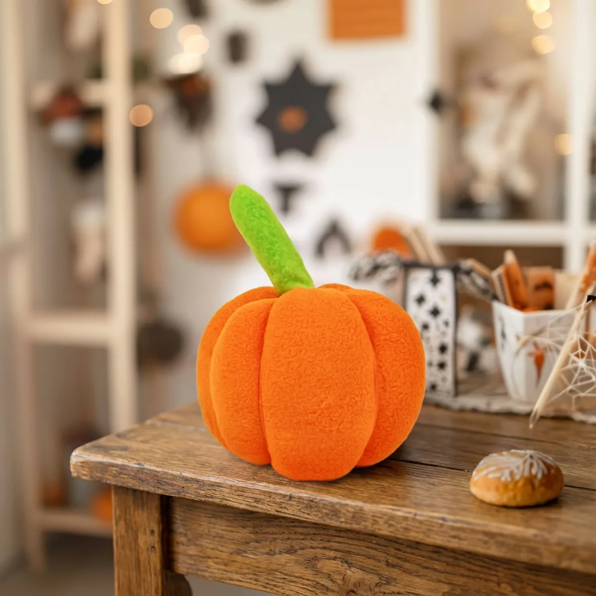 Decoratiune Halloween dovleac textil, 9 x 9 x 9 cm