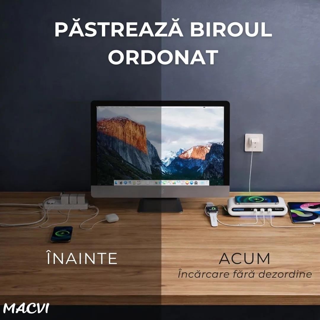 Incarcator fara fir Macvi® 4 in 1 cu conectare USB-C si 2 sloturi USB - imagine 5