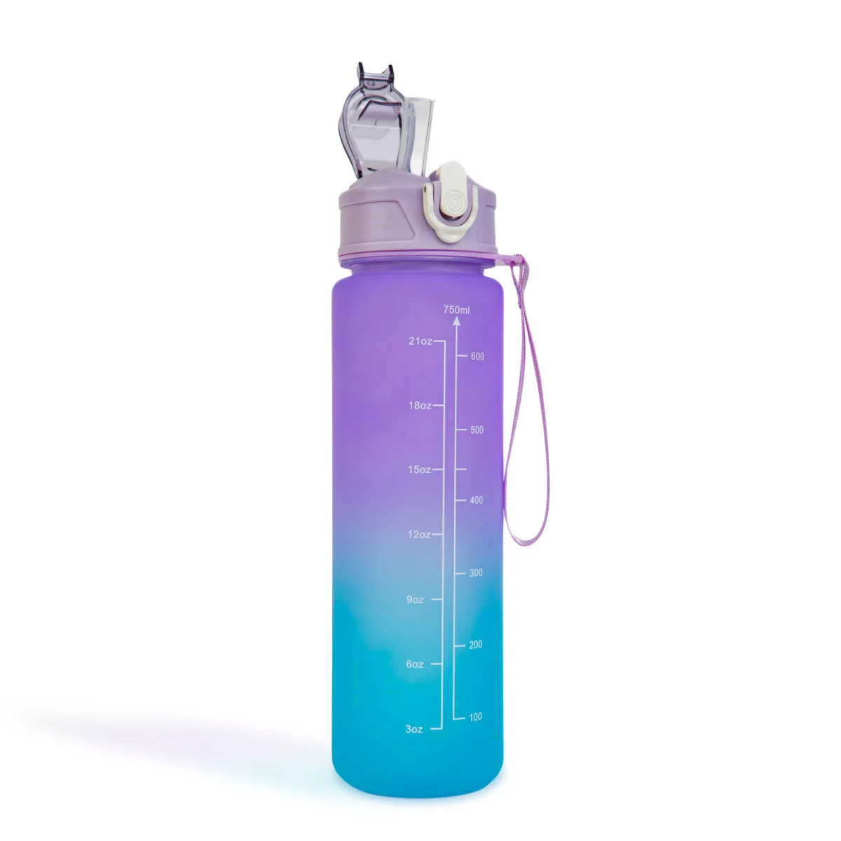 Bidon sport 750 ml, plastic opac degradé, capac etans, cu curea, multicolor - imagine 10