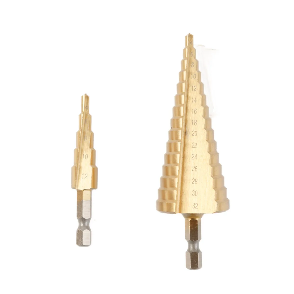 Set 2 burghie in trepte HSS pentru metal, 4-32 mm, prindere hexagonala 6,35 mm, cutie inclusa