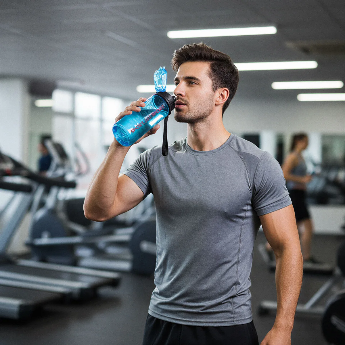 Bidon sport 600 ml, plastic transparent, capac etans, 3 culori