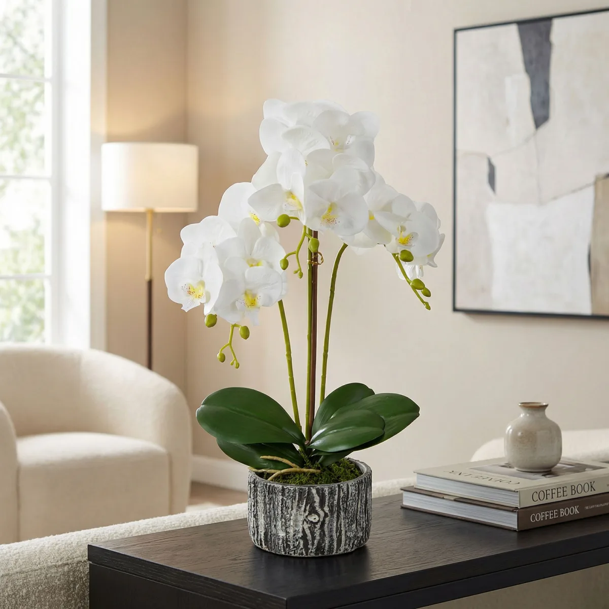 Orhidee Artificiala Decorativa in Ghiveci, Aspect Realist, 45 cm, Alb sau Mov, Planta Decorativa pentru Casa si Birou
