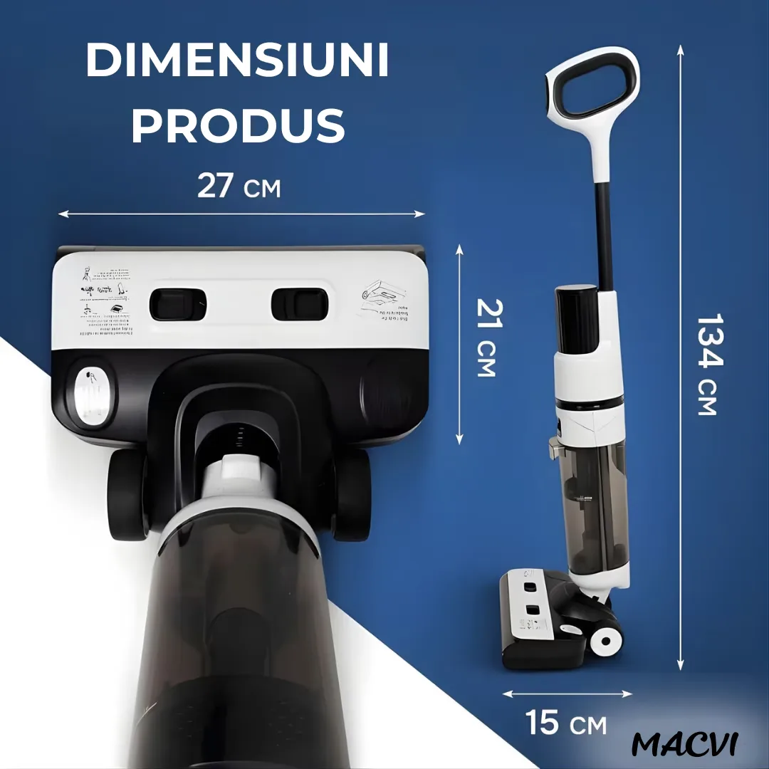 Aspirator Vertical cu Spalare Macvi® OZ01 Pro Fara Fir Autocuratare, Dezinfectare Apa, Putere 12000Pa, Autonomie 60 Min Ecran LED 2 Rezervoare - imagine 3