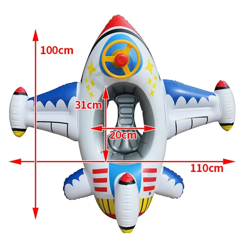 Colac de inot gonflabil pentru copii Macvi®, model avion cu volan si claxon, multicolor, 1-4 ani, material durabil - imagine 3