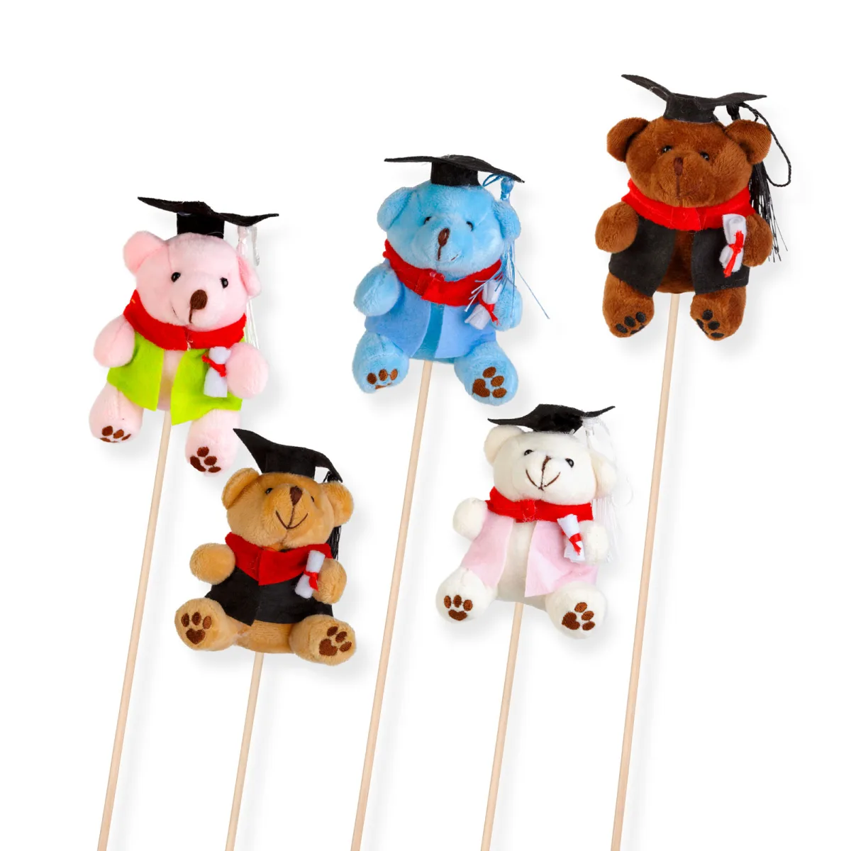 Decoratiune ursulet cu toca absolvent, cu bat, 50 cm, 5 culori - imagine 2
