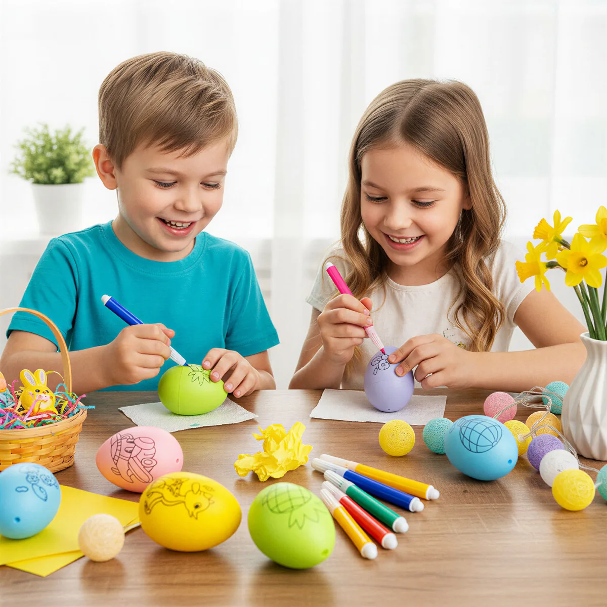 Easter paintable eggs with 4 markers – 6 colored eggs – 6 cm
