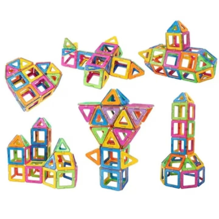 Set 56 piese constructie magnetica Macvi, multicolor, pentru copii 3 ani+, dezvolta creativitatea si motricitatea