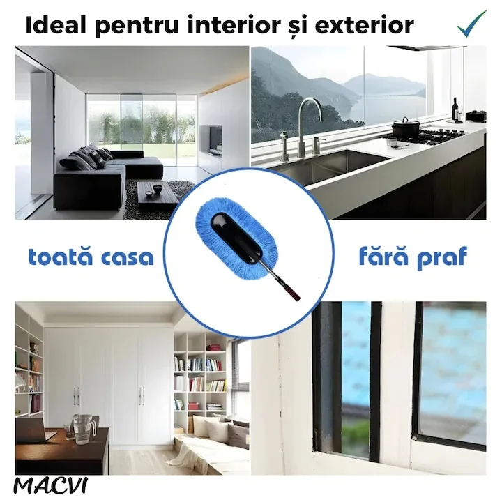 Pamatuf auto din microfibra Macvi® cu maner telescopic, antistatic, ideal pentru praf, plafon si caroserie - imagine 2