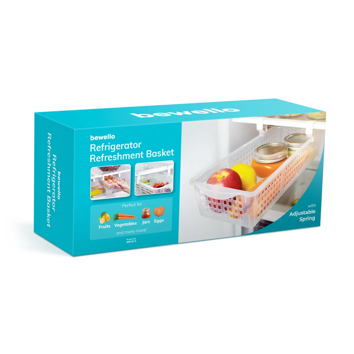 Cos organizator frigider extensibil 41x16x9.5 cm, pentru legume fructe oua, montare pe raft, BPA free - imagine 3