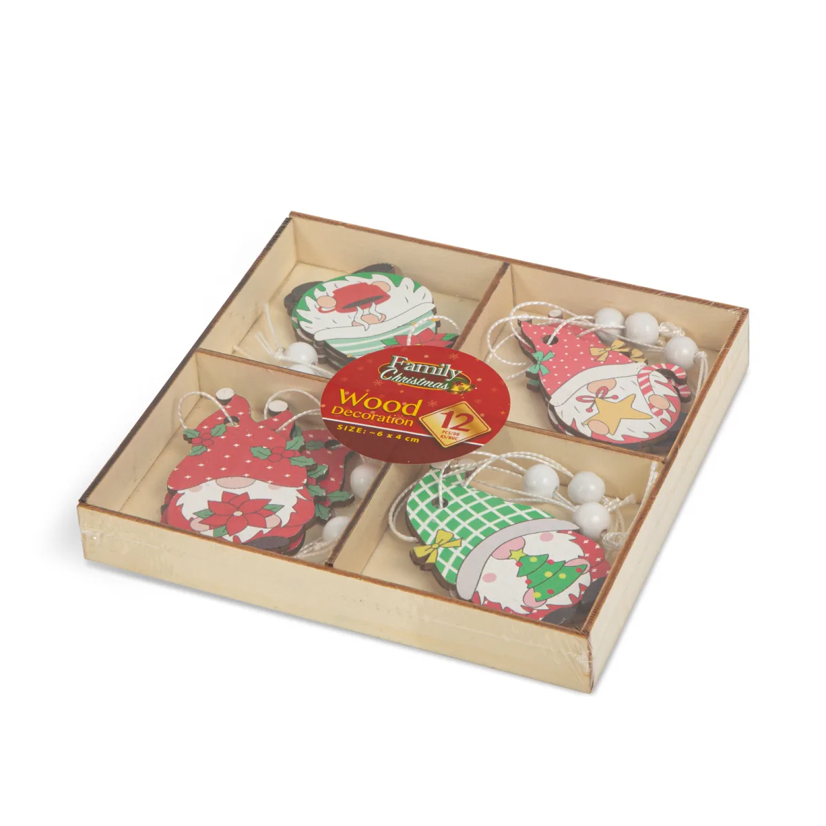 Set decoratiuni brad lemn elf 12 buc, figurine agatatoare, 4 modele, stil scandinav alb - imagine 3