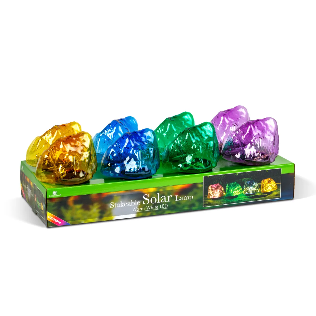 Lampa solara gradina tip piatra colorata 30 LED alb cald, decor exterior cu tarus - imagine 4