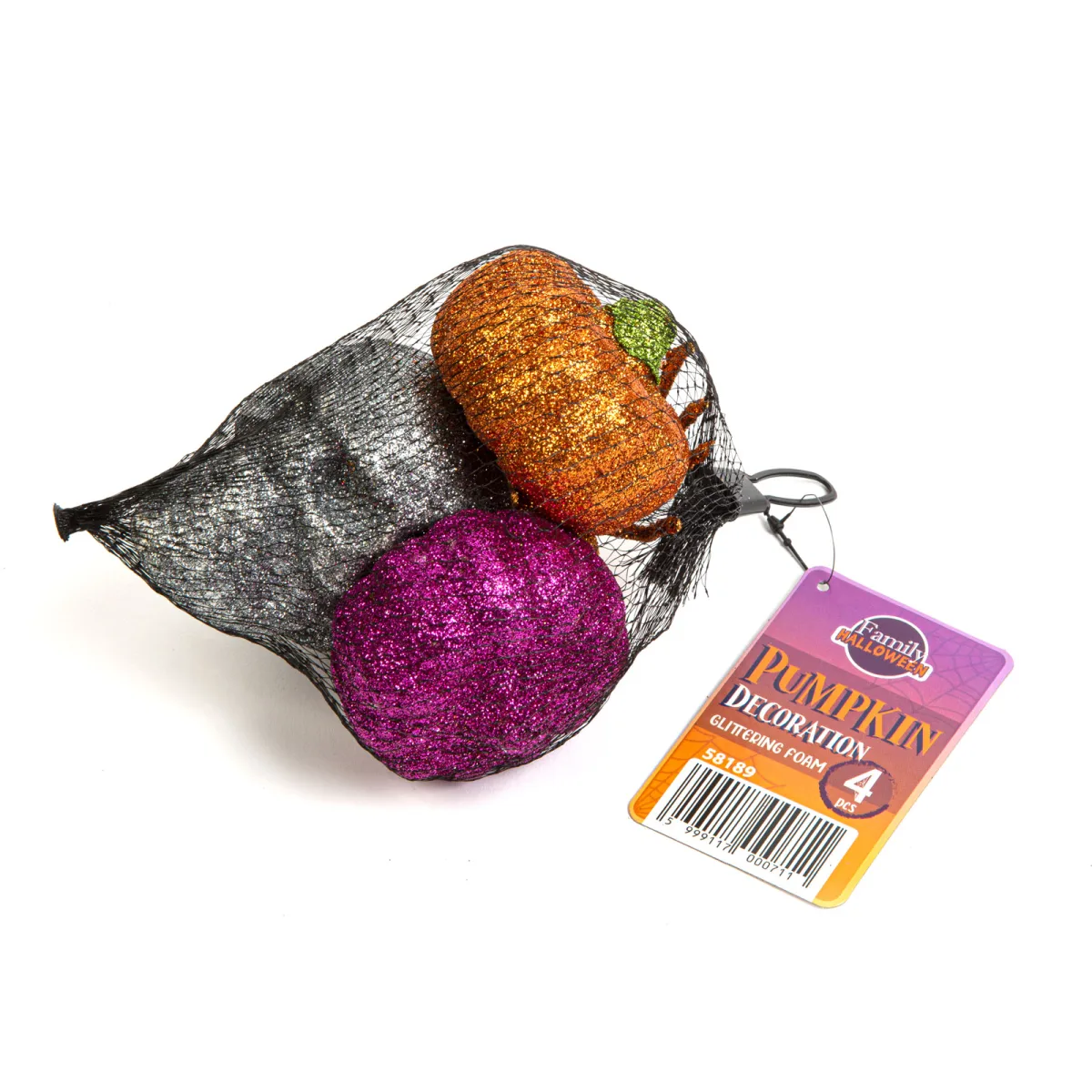Set decor Halloween paianjen craniu si dovleci cu sclipici, 4 bucati - imagine 2
