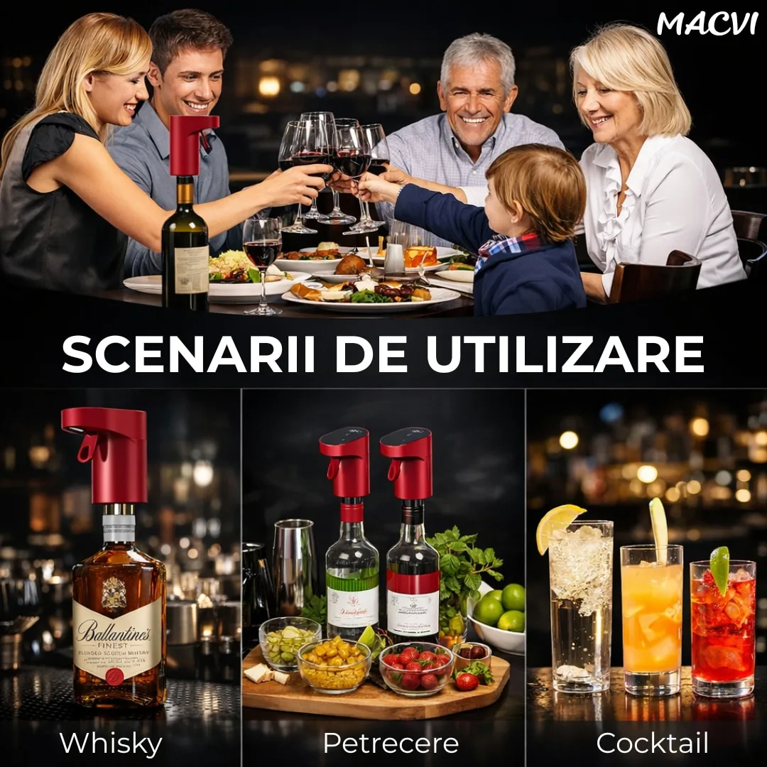Aerator electric Macvi® pentru vin si alte lichide cu dozare automata ecran tactil si incarcare USB Type-C, Rosu - imagine 3