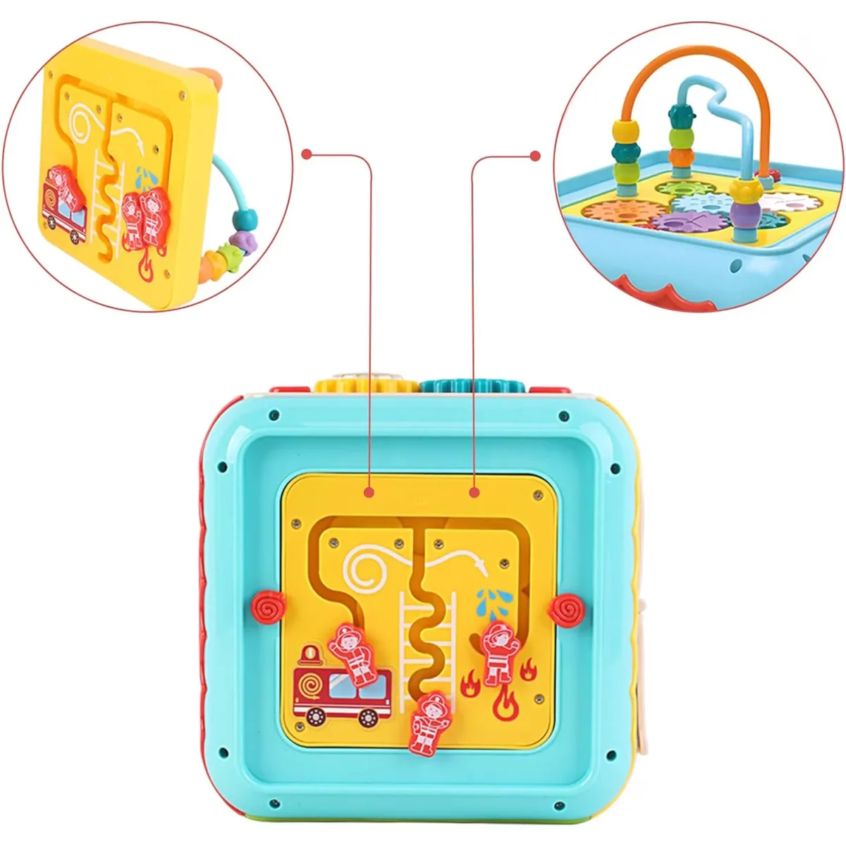 Cub Educativ Macvi® 6 in 1 cu Pian Labirint Bile Ceas si Jocuri Interactive Copii - imagine 4