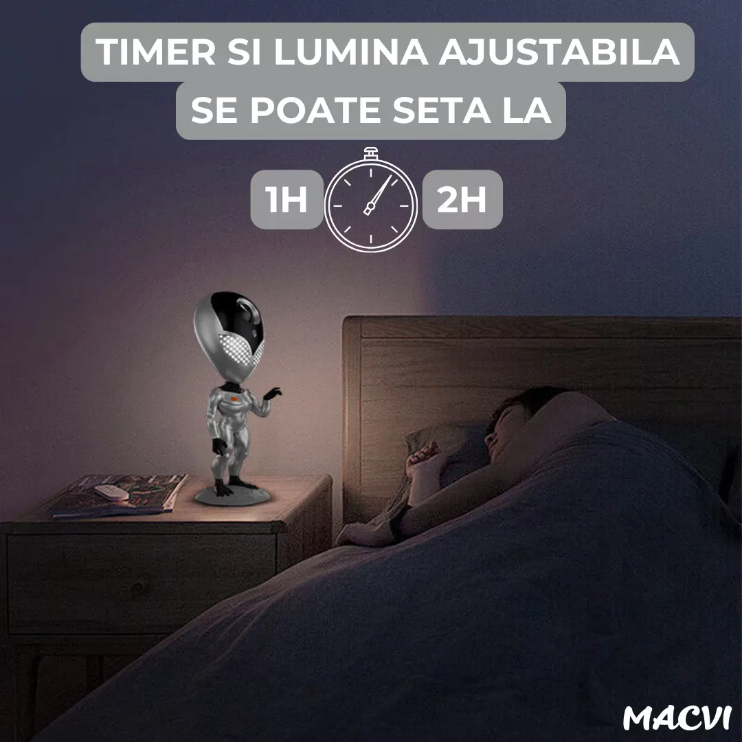 Proiector de Stele Macvi® Tip Alien, Galaxie Stelara, LED cu Telecomanda si Sistem Dialog Vocal, Argintiu - imagine 3