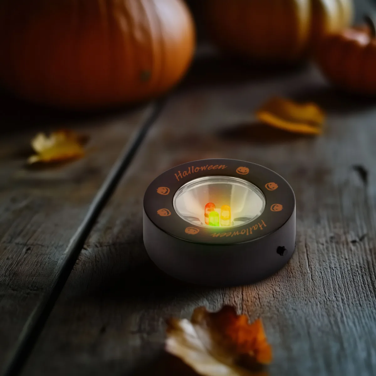 Lampa LED Halloween 3 LED portocaliu, model dovleac, iluminare decorativa cu baterii