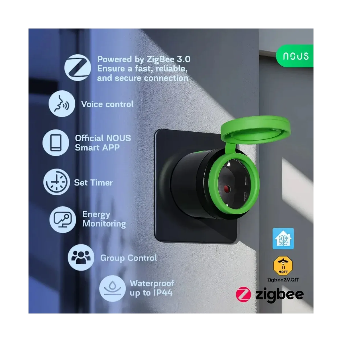 Priza Inteligenta WiFi pentru exterior NOUS A6Z,16A - ZigBee 3.0, Monitorizare energie, IP44 - imagine 3