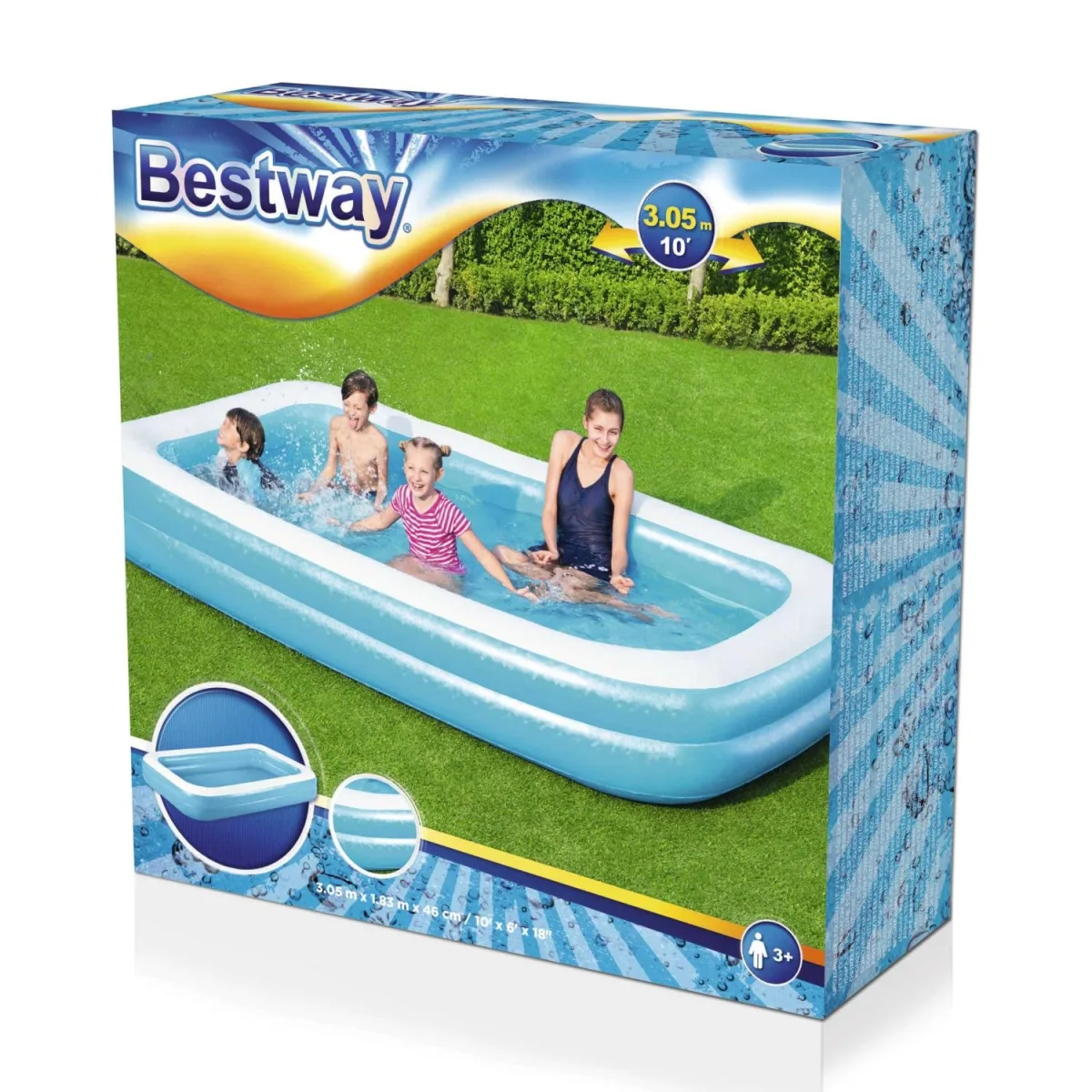 Piscină gonflabilă, familie, alb / albastru, 305 x 183 x 46 cm, PVC, capacitate 850 L - imagine 4