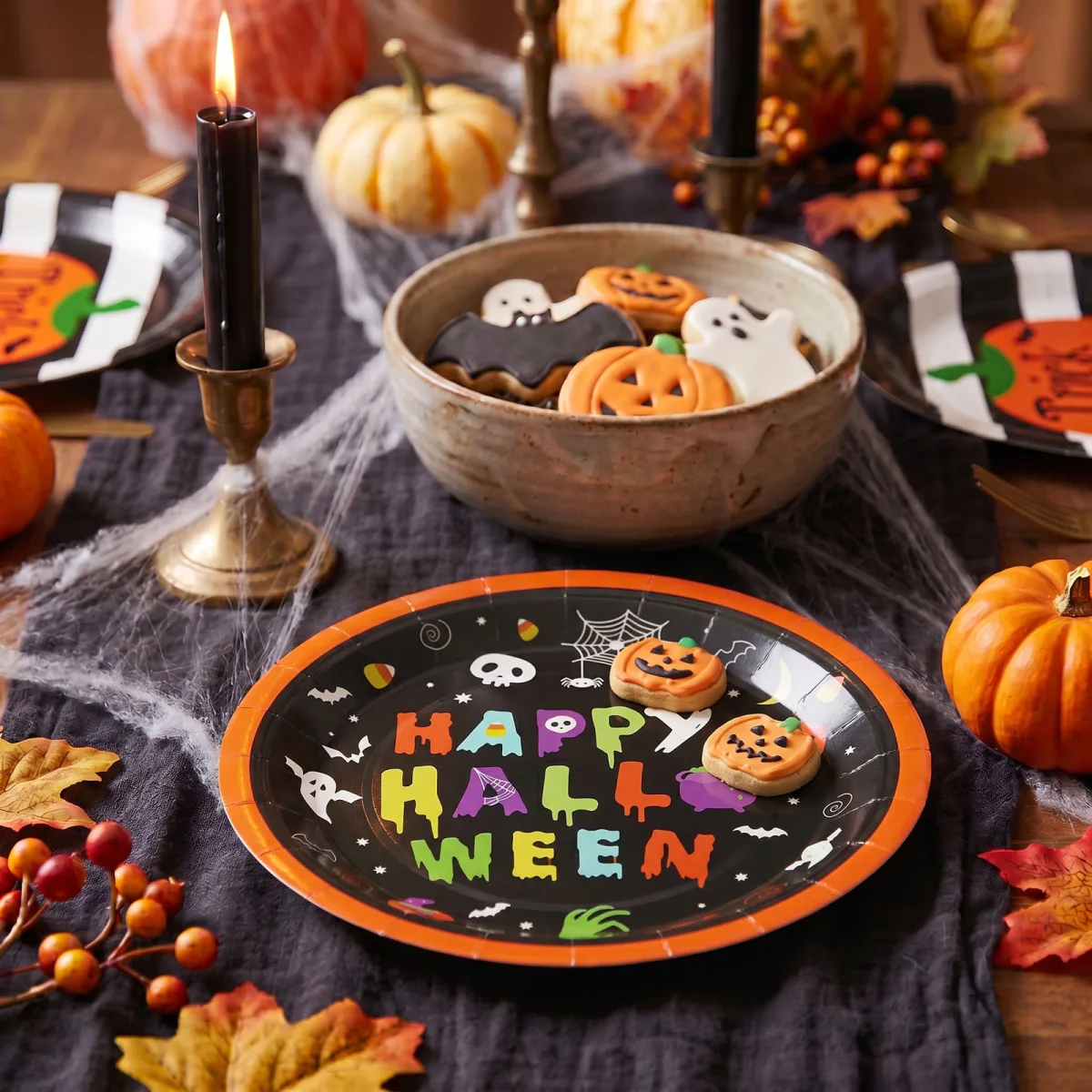 Set 8 farfurii din hartie Halloween, Happy Halloween, rotunde, 23 cm, multicolor