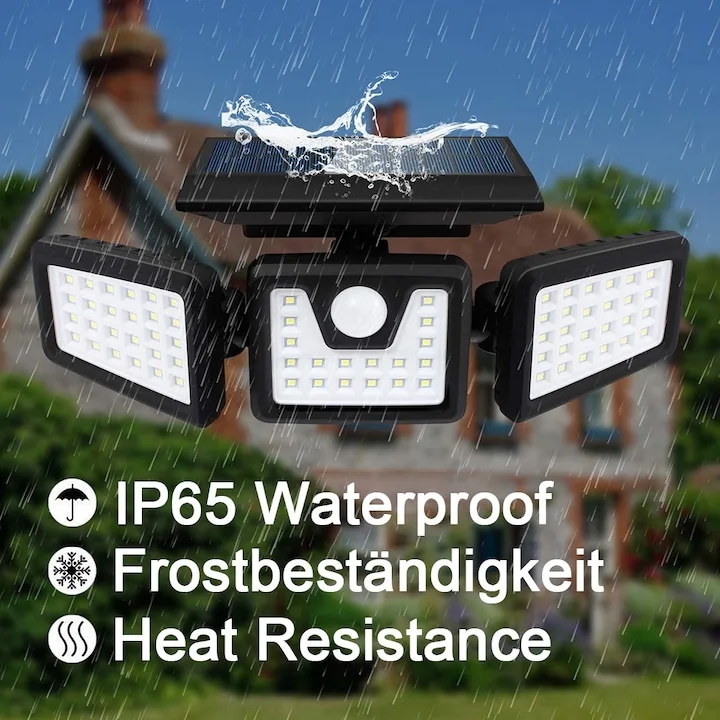 Lampa Solara 1725 Macvi® de Perete cu 74 LED-uri si Senzor Solar, 3000mAh, Rezistenta la Intemperii, IP65 - imagine 3