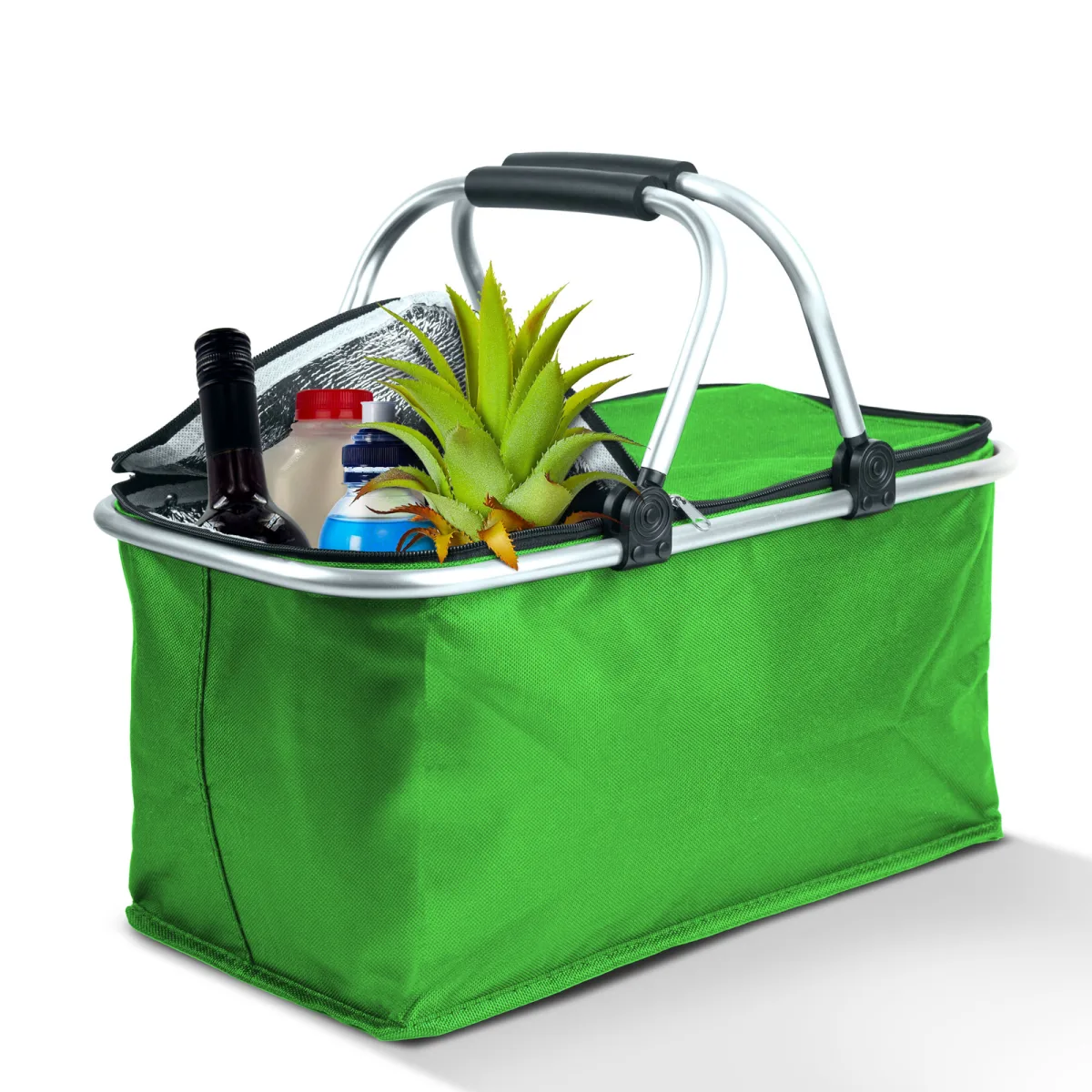 Cos termo pliant, 21L, 49x28x25 cm, verde, pentru cumparaturi si alimente