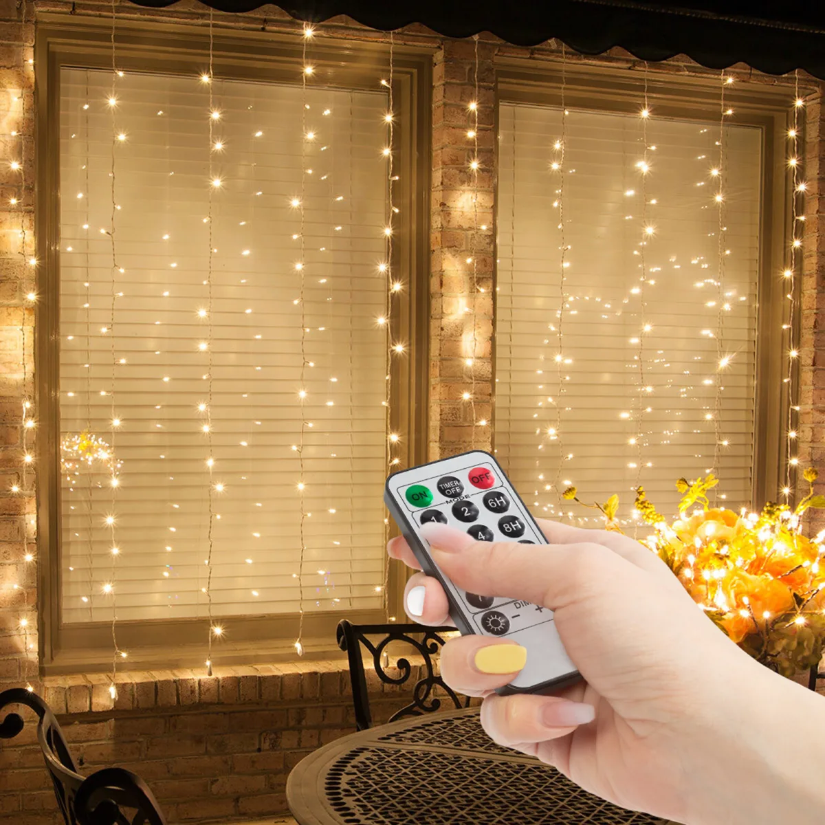 Perdea luminoasa LED, microLED, 100 lumini, alb cald, 3x1m, cu telecomanda IP44