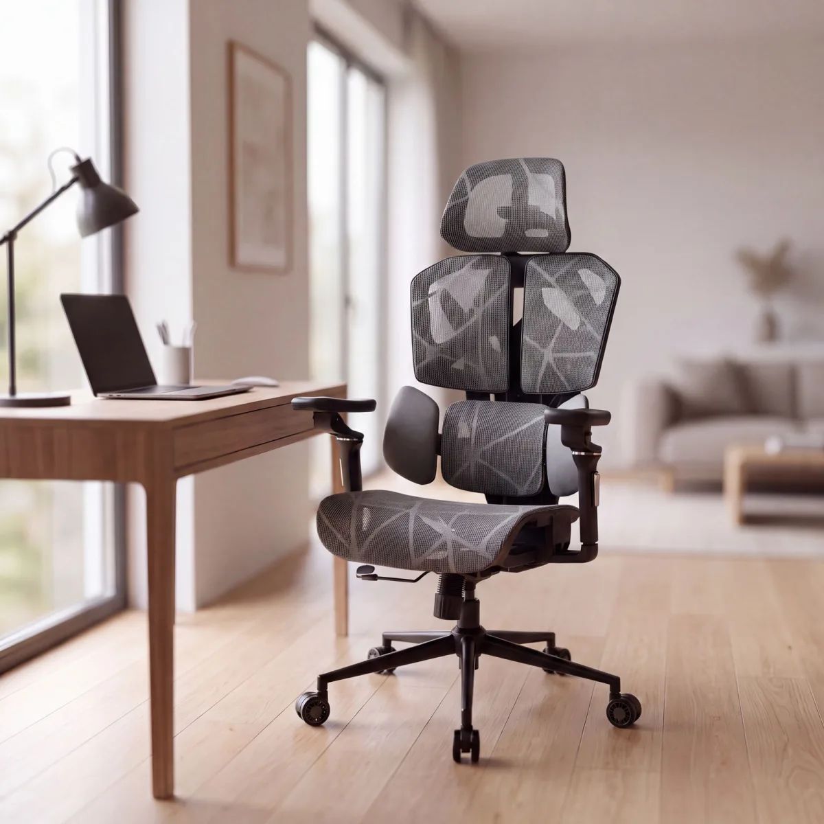 Scaun birou ergonomic TitanMesh Pro, spatar mesh, cotiere 5D, perne laterale, gri, 110 kg - imagine 3