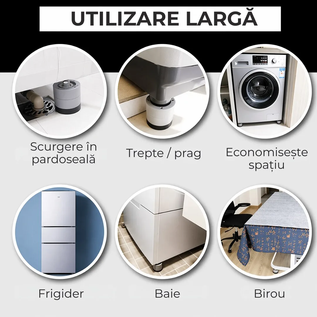 Set 4 Tampoane pentru Picioare Macvi® din Plastic, Gri Protectie si Stabilitate pentru Masina de Spalat - imagine 5