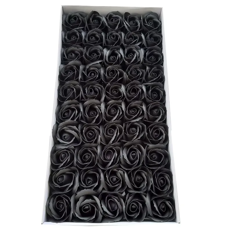Set 50 trandafiri din sapun, 5x5 cm, calitate premium, decor si cadou elegant, Negru