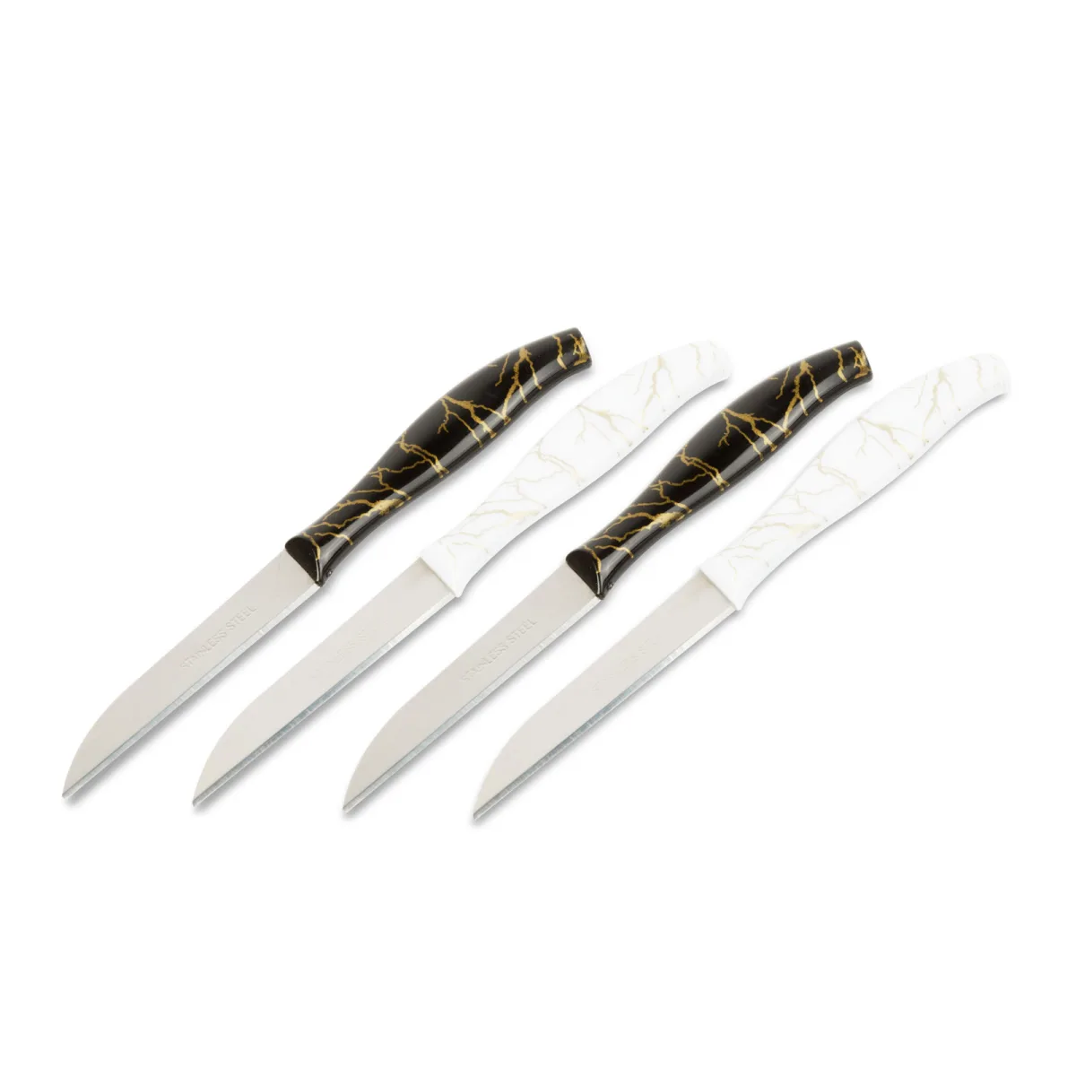 Kit cutite bucatarie, 4 buc, lame otel inoxidabil, 15 cm, negru alb, usor de curatat, fara BPA