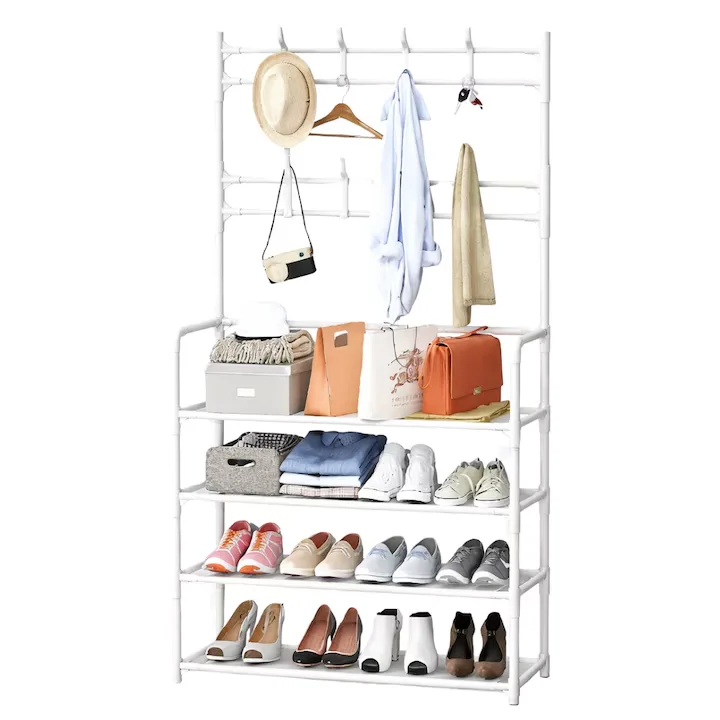 Cuier multifunctional Macvi® pentru haine si incaltaminte, 171x80x26.5 cm, material durabil, design ergonomic si modern, negru