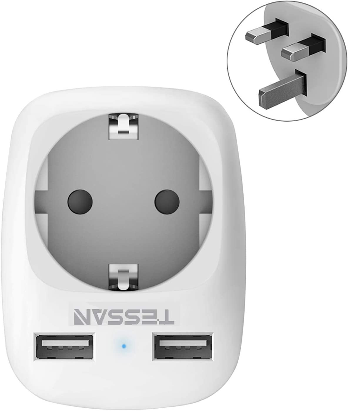 Adaptor Europe to UK Tessan TS-611, EU – UK, 2xUSB – 2,4A, 10A