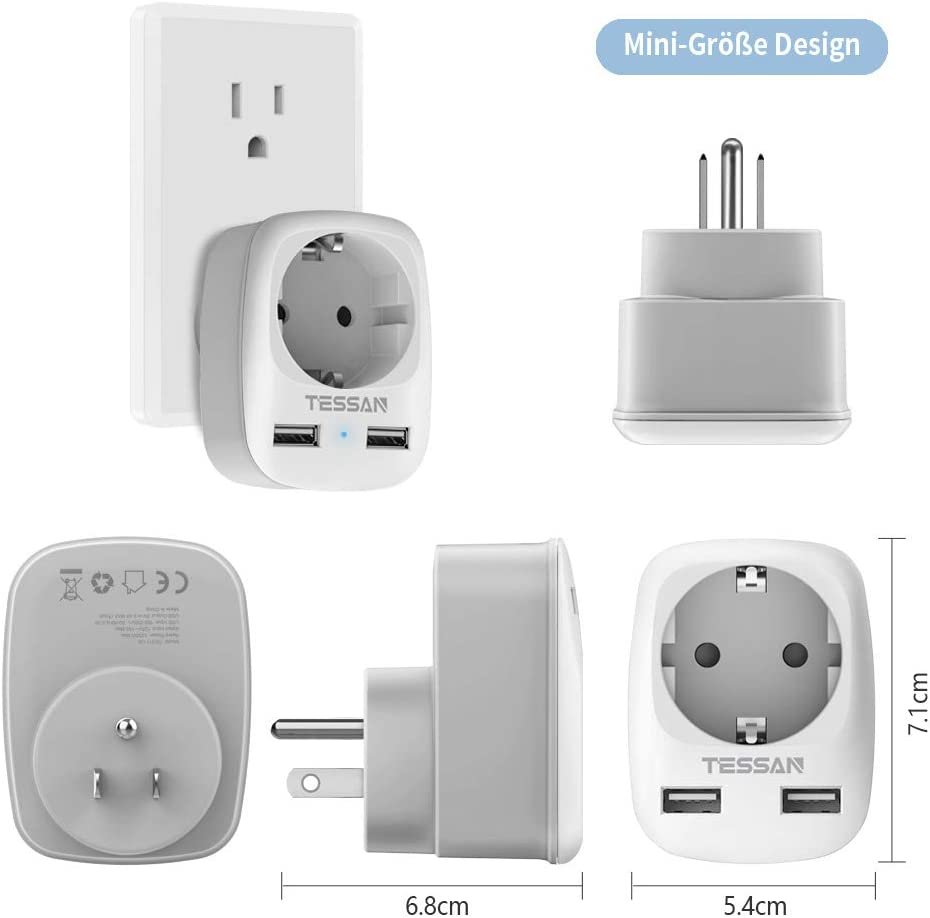 adaptor europe to usa tessan ts-611, eu - us, 2xusb - 2,4a, 10 a 2 Adaptor Europe to USA Tessan TS-611, EU - US, 2xUSB - 2,4A, 10 A - imagine 2