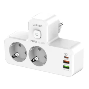 Adaptor priza LDNIO SE2337, 2 prize, 2 X USB-A, 1X USB-C, incarcare rapida QC 3.0, 10A