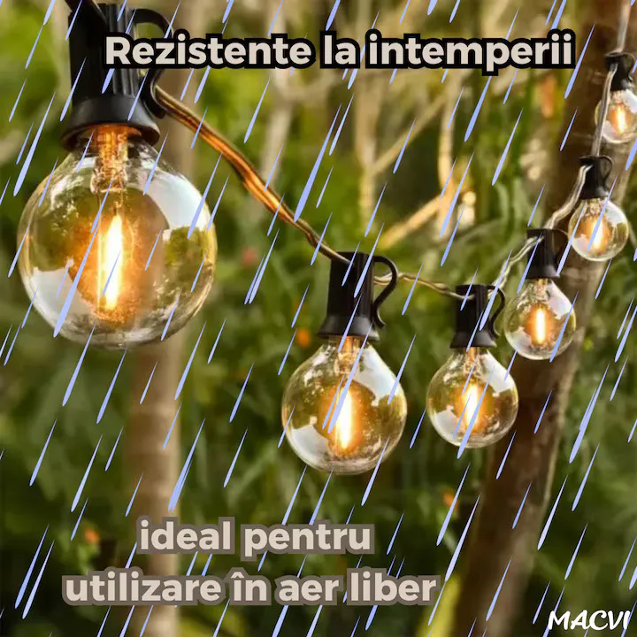 Ghirlanda luminoasa Macvi® led 8 metri cu 25 becuri G40 interconectabila rezistenta la exterior cu bec de rezerva inclus - imagine 2