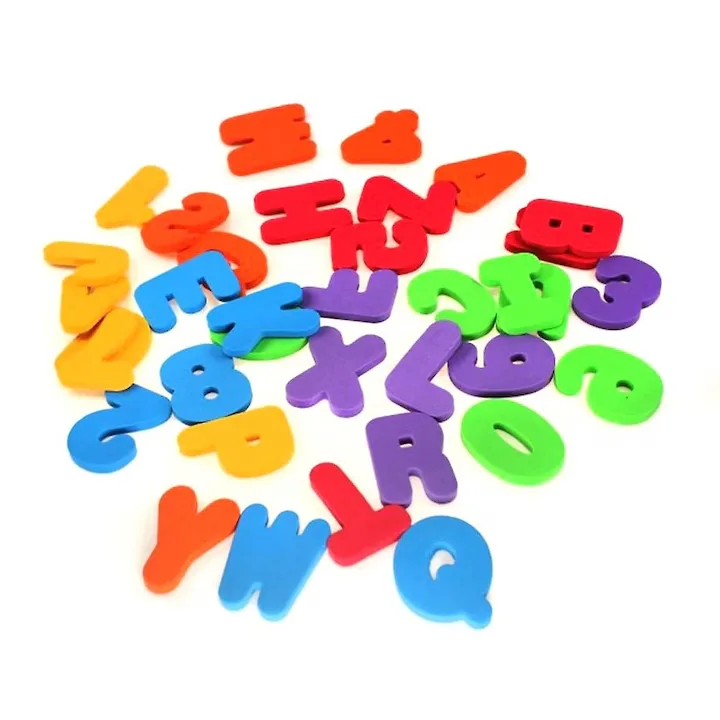 Set Stickere Baie Macvi® 36 Piese Litere A-Z si Numere 0-9, Jucarii Educative din Spuma, Litere Plutitoare pentru Cada si Dus, Invatare prin Joaca