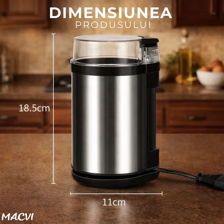 Rasnita Electrica de Cafea Macvi®, 180W, Cutite din Otel Inoxidabil, Capacitate 75 g, Macinare Rapida si Uniforma - imagine 2