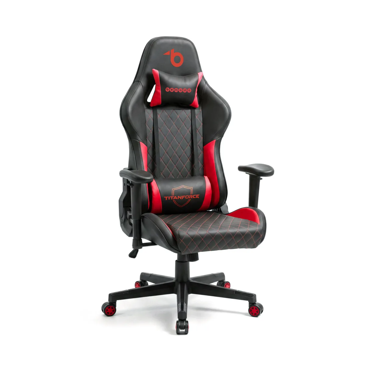 Scaun gaming TitanForce, ergonomic, perne lombara si gat, cotiere 2D, negru rosu, 110 kg - imagine 2
