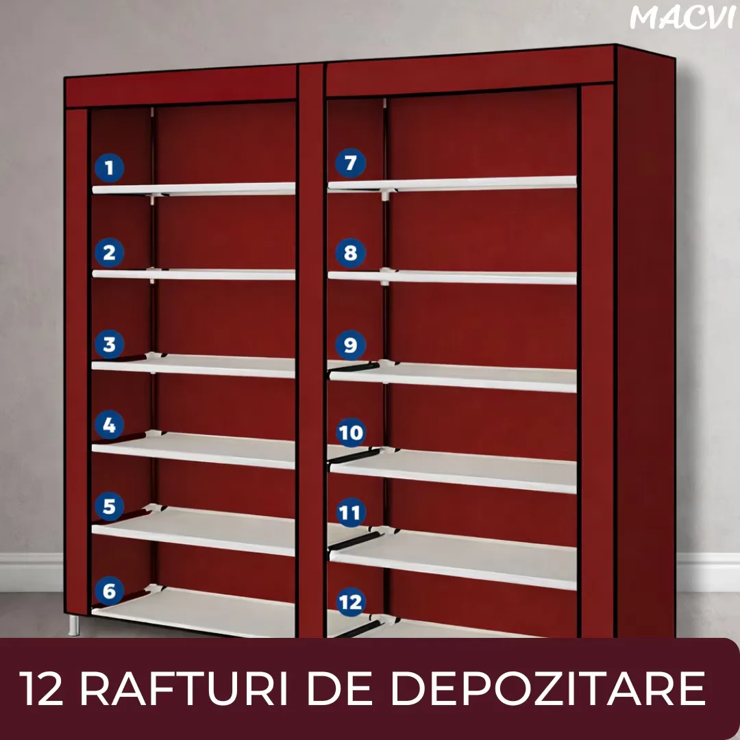 Dulap Pantofi Macvi®, Dulap Textil Dublu pentru Incaltaminte, 6 Niveluri, 120 x 30 x 118 cm, Rosu - imagine 3