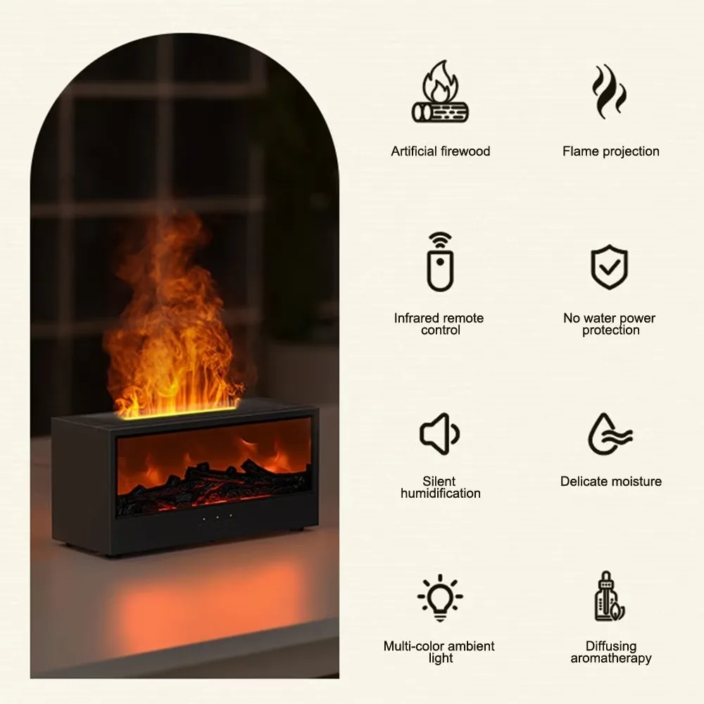 Umidificator de aer inteligent Macvi® 3D cu efect de flacara, aromaterapie, rezervor 200 ml, LED multicolor, silentios, portabil USB, cu telecomanda si 3 moduri de functionare - imagine 2