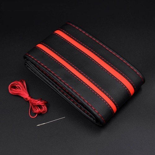 husa volan din piele naturala cu doua dungi rosii, pentru autoturisme, diametru 37 - 39 cm, cu ac si ata (se coase, aspect original) 1 Husa volan din PIELE NATURALA CU DOUA DUNGI ROSII, pentru autoturisme, diametru 37 - 39 cm, cu ac si ata (se coase, aspect ORIGINAL)