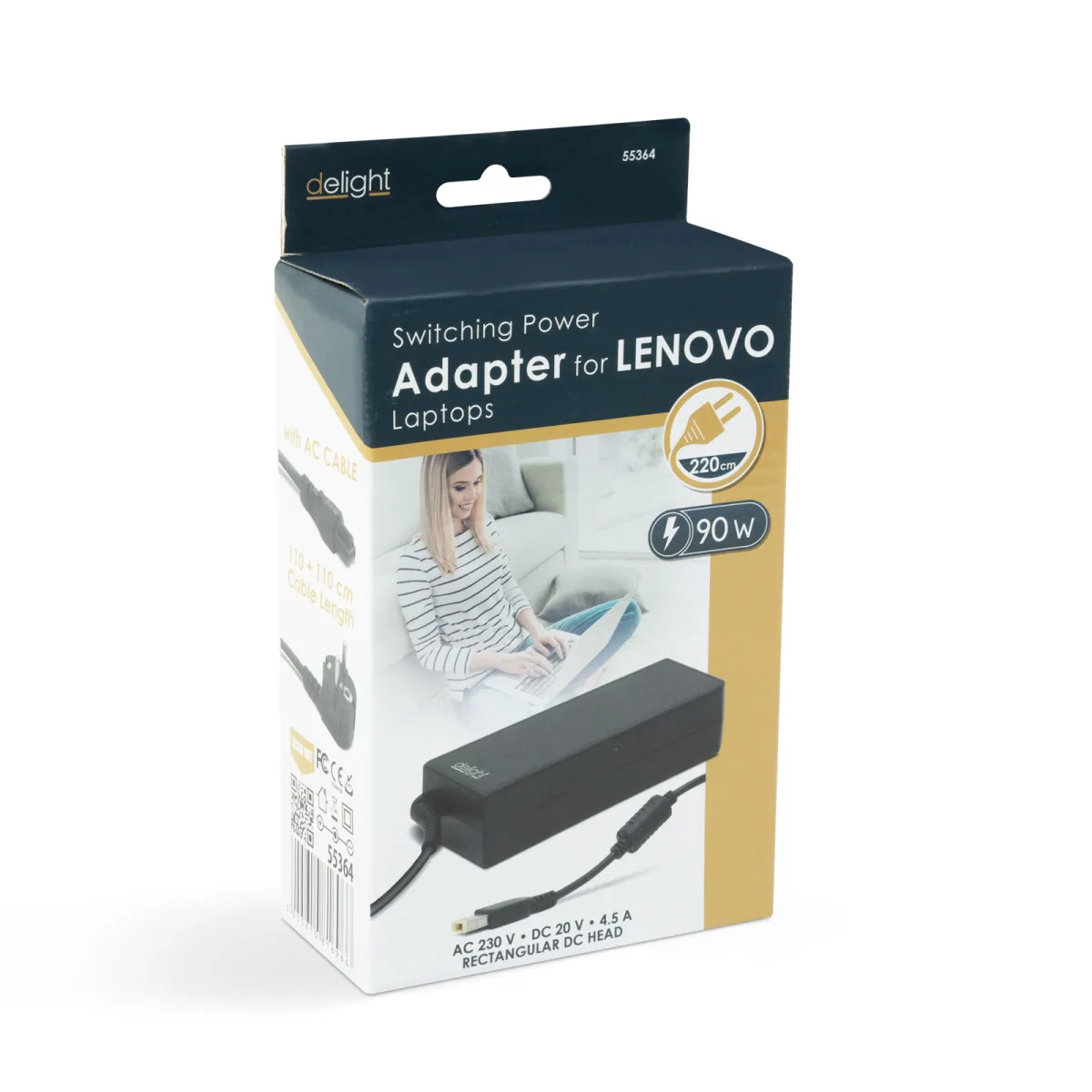 Incarcator laptop Lenovo 90W, 20V, 4.5A, 110-240V, mufa 11x4.5mm, negru - imagine 3