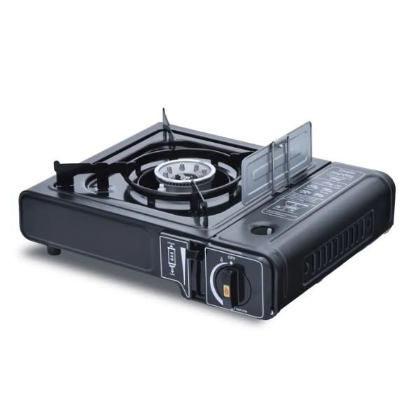 Aragaz Portabil pe Gaz, 1 Arzator Alimentat cu Butan, 1.9 W, Dimensiuni Compacte 35.5 x 30.5 x 10 cm, Negru