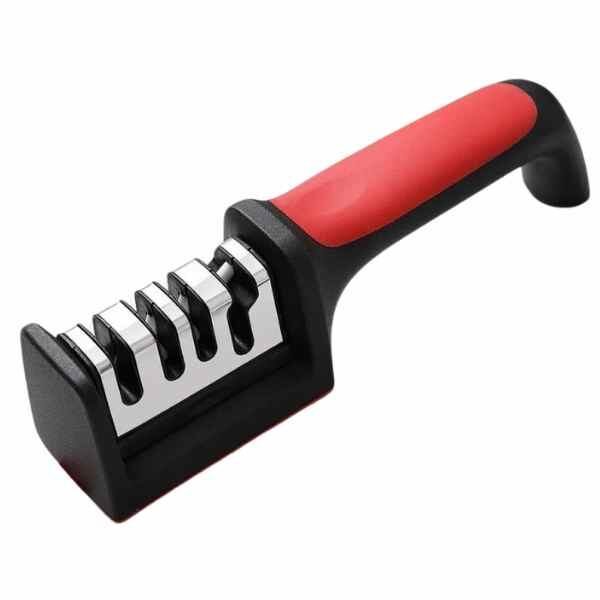 Ascutitor Mercaton pentru Cutite si Foarfece, 4 Niveluri, Maner Ergonomic si Anti-Derapant, 21.5 x 5 x 5.6 cm, Negru cu Rosu
