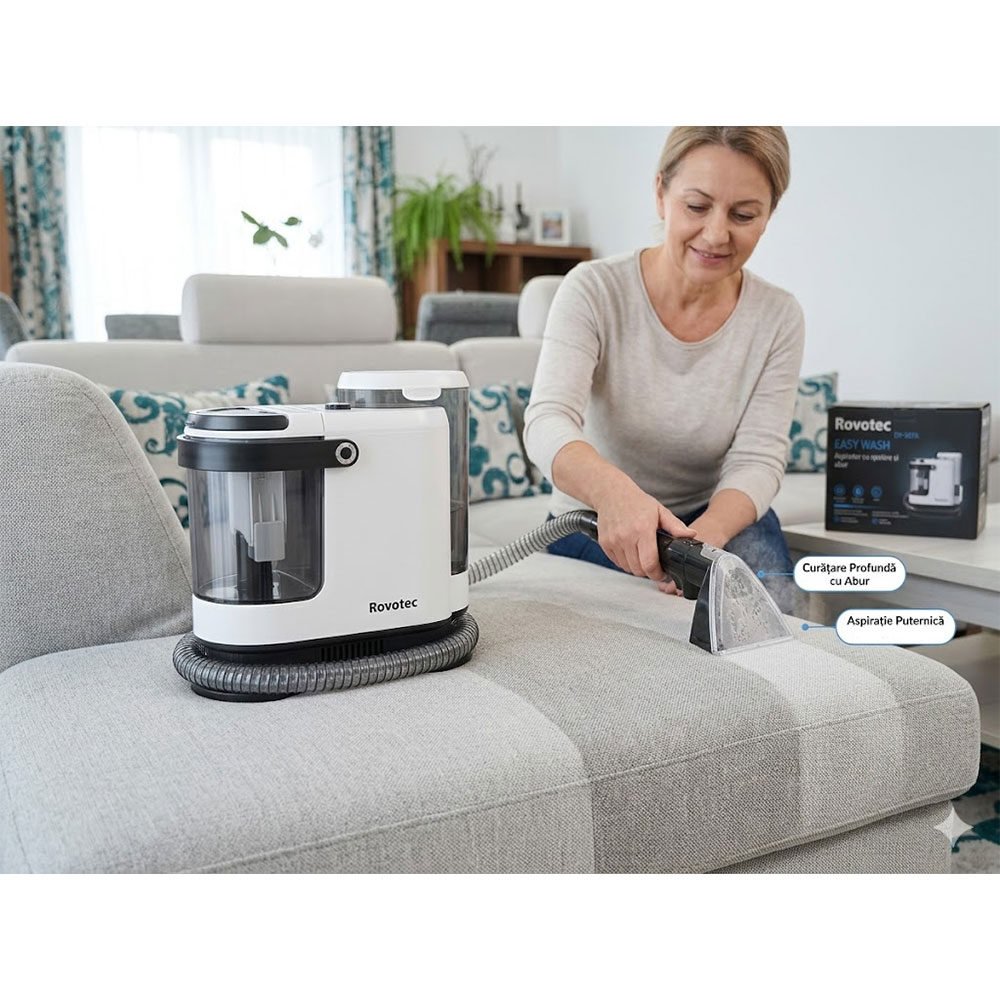 aspirator cu spalare si abur rovotec easy wash, 1700w, curatare cu apa rece calda, abur, 9 accesorii, 15k pa, autocuratare, eliminare bacterii, acarieni, canapea, mocheta, geamuri, bucatarie, auto, 4 Aspirator cu Spalare si Abur Rovotec EASY WASH, 1700W, Curatare cu apa rece calda, Abur, 9 accesorii, 15K Pa, Autocuratare, Eliminare Bacterii, Acarieni, Canapea, Mocheta, Geamuri, Bucatarie, Auto, - imagine 4