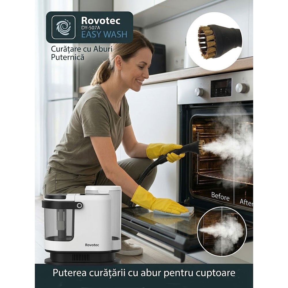 aspirator cu spalare si abur rovotec easy wash, 1700w, curatare cu apa rece calda, abur, 9 accesorii, 15k pa, autocuratare, eliminare bacterii, acarieni, canapea, mocheta, geamuri, bucatarie, auto, 2 Aspirator cu Spalare si Abur Rovotec EASY WASH, 1700W, Curatare cu apa rece calda, Abur, 9 accesorii, 15K Pa, Autocuratare, Eliminare Bacterii, Acarieni, Canapea, Mocheta, Geamuri, Bucatarie, Auto, - imagine 2